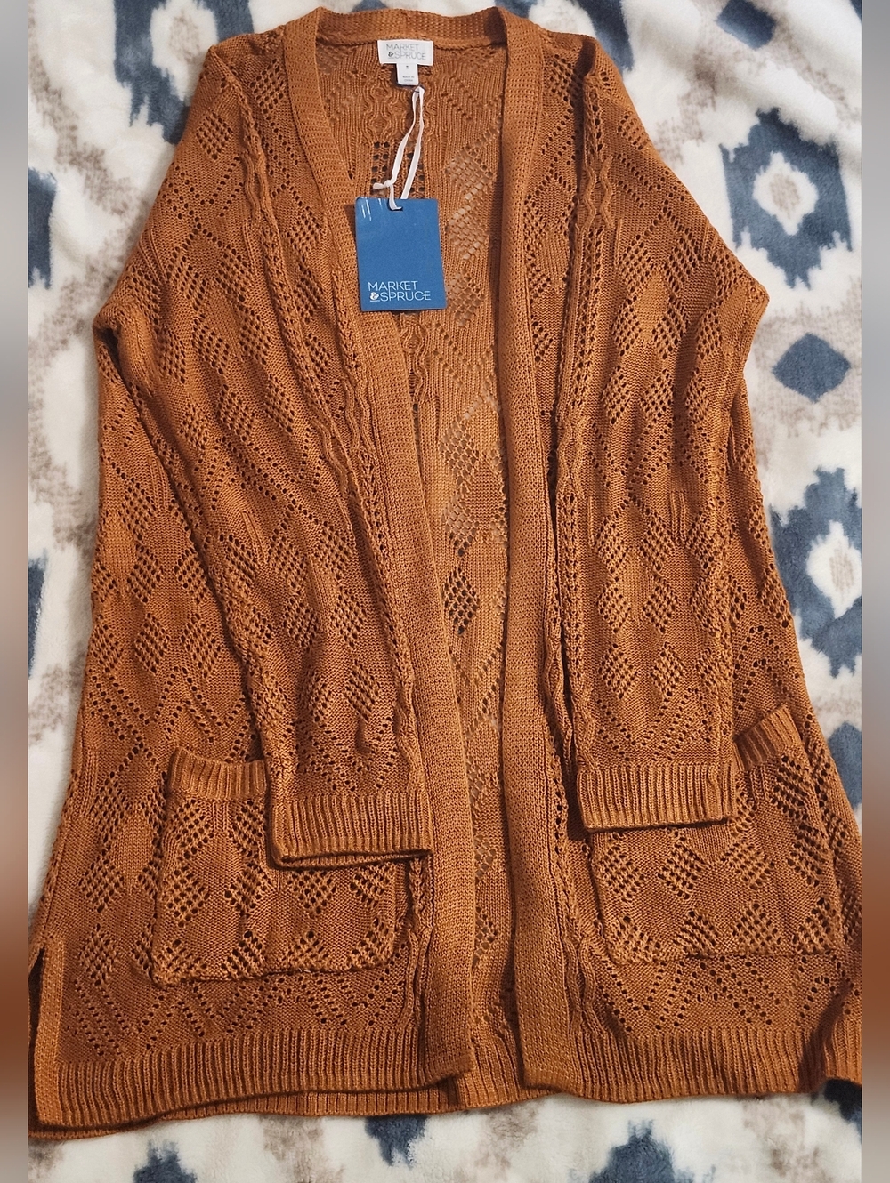 NWT Market & Spruce Stitch Fix Rust Pointelle Knit Cardigan M